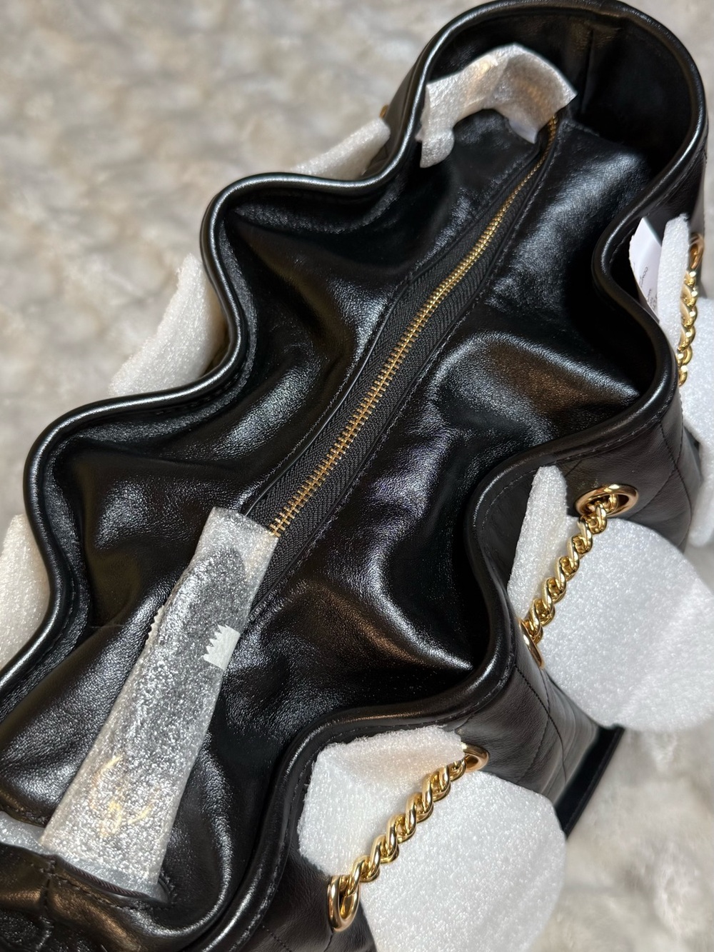 Coach Black Quilted Leather Shoulder Hobo with Gold Chain Trim (Evelyn Large) - Picture 9 of 10